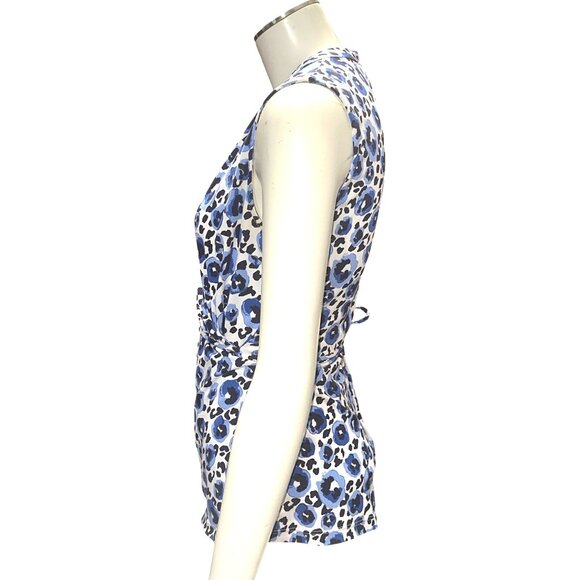41 Hawthorn Small Blue Black Abstract Leopard Print Wrap Blouse - Picture 3 of 12
